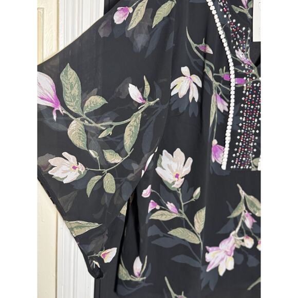 NY Collection NWT 2X Embellished V-Neck rhinestone pull over sheer fairy floral - Picture 2 of 10